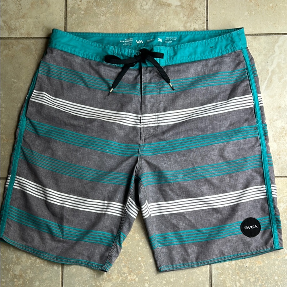 RVCA Gray and Teal Board Shorts Sporty Swimwear